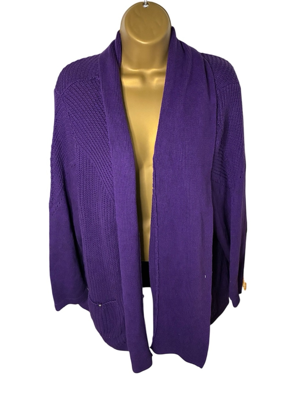 CJ Banks Textured Knit Open Front Cardigan Long Sleeve Purple 2X